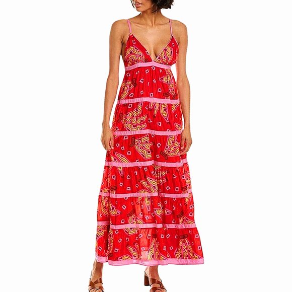 FARM Rio Dresses & Skirts - Farm Rio Tiki Bananas Coral Red Tiered Maxi Sundress - Large - Great Condition